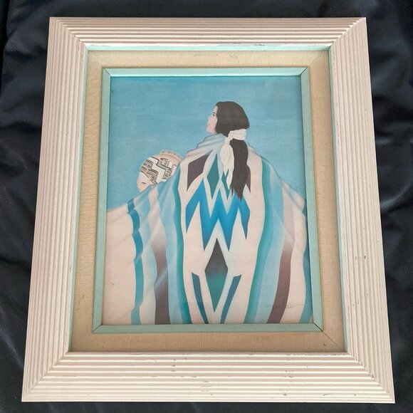 Vintage Native American Woman Wall Art Framed Picture Signed Diana Martin - Picture 5 of 9